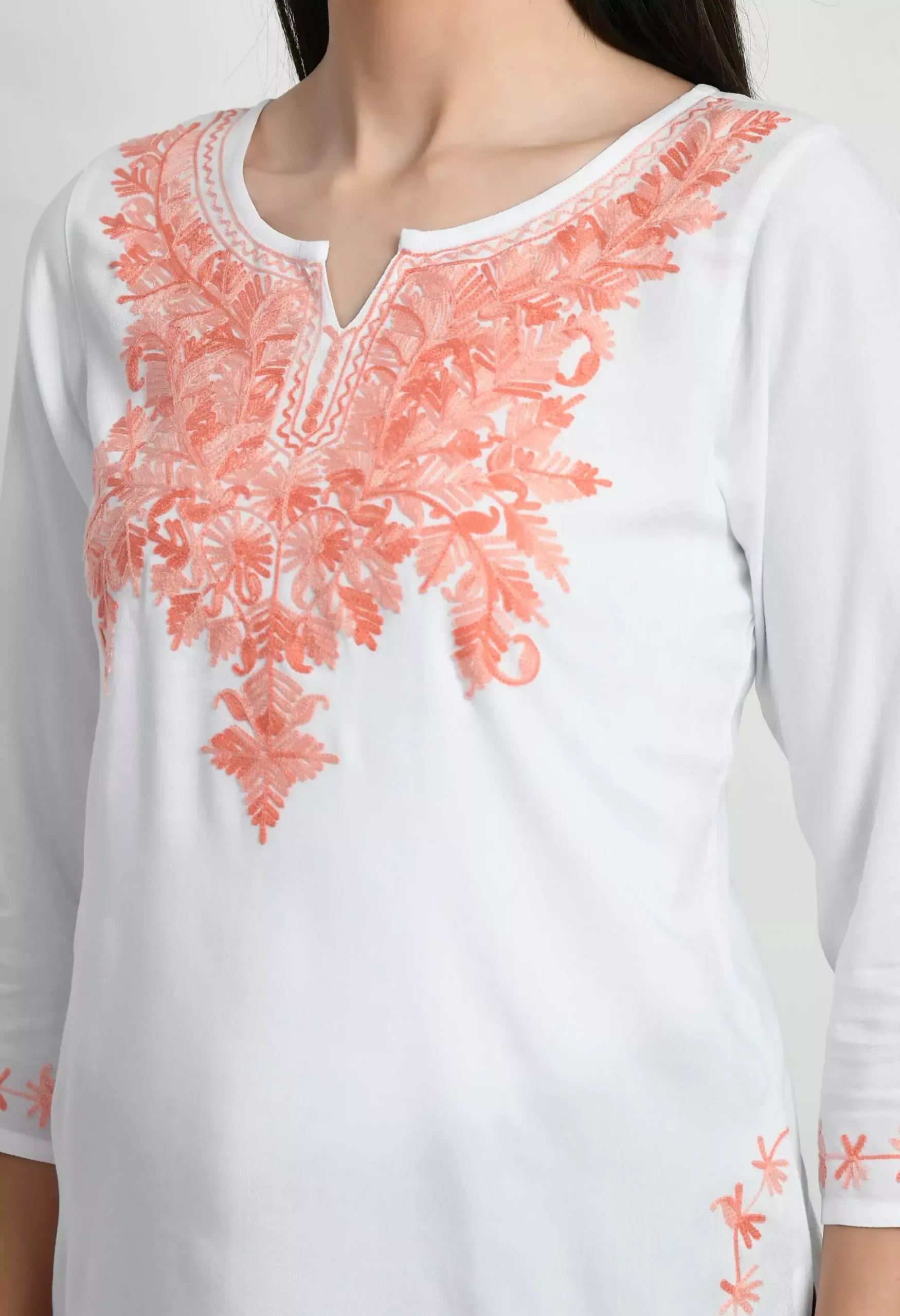 White Kashmiri Embroidered Short Kurti - Image 2