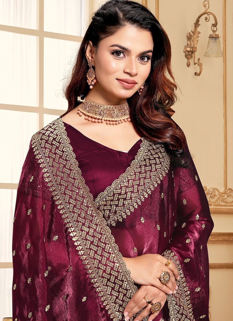 Zari Embroidered Sequins Saree Festive Wear - Image 8