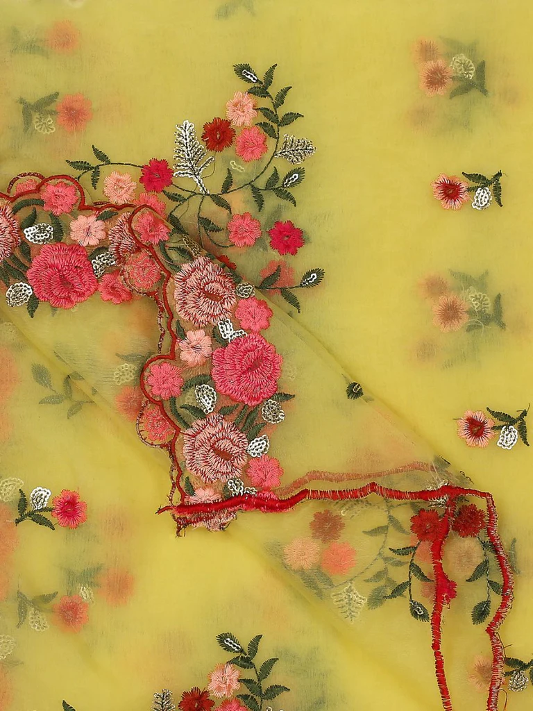 Organza Dupatta with Multicolor Floral Embroidery - Image 3