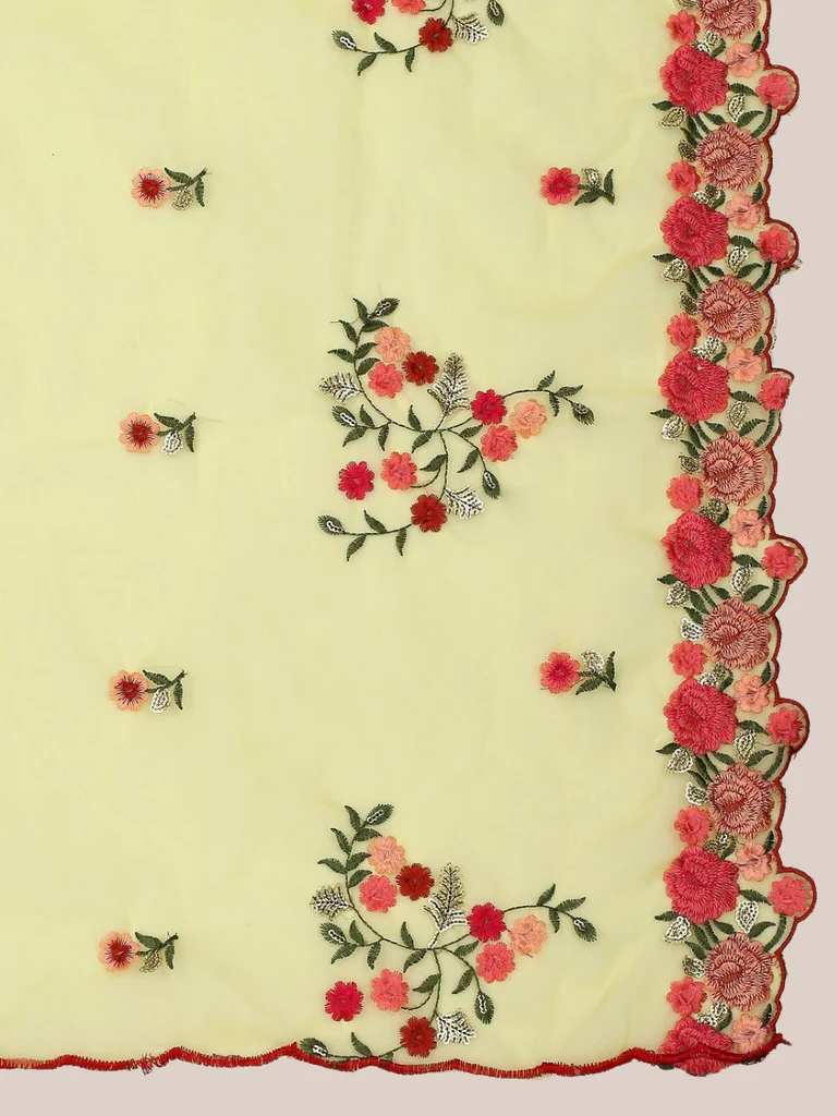 Organza Dupatta with Multicolor Floral Embroidery - Image 5