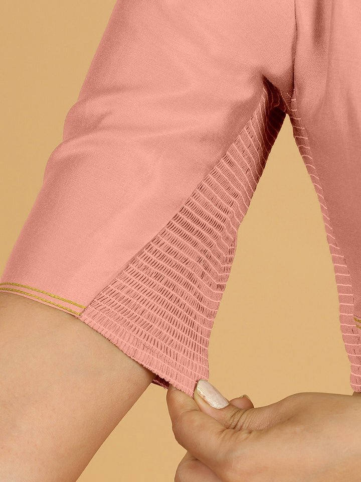 Erum x Rozaana | Elbow Sleeves Saree Blouse in Sea Pink - Image 4