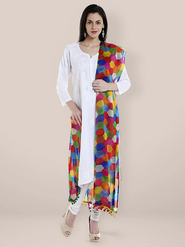 Multicoloured Printed Chiffon Dupatta - Image 2