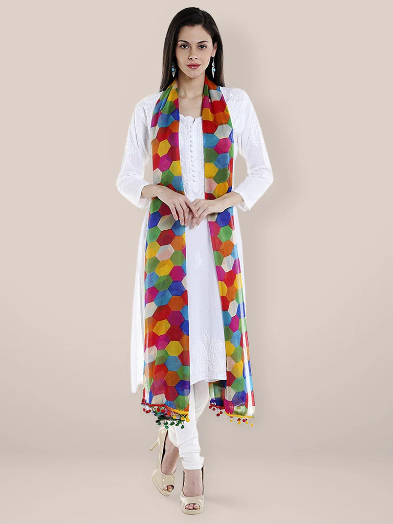 Multicoloured Printed Chiffon Dupatta - Image 4