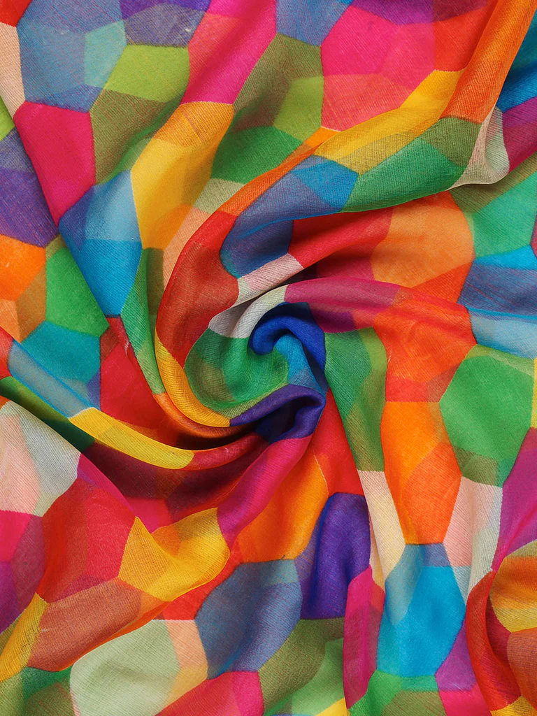 Multicoloured Printed Chiffon Dupatta - Image 6