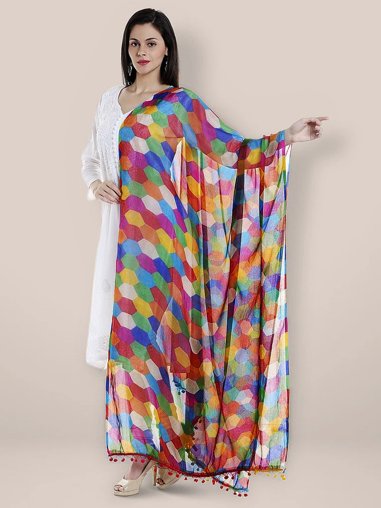 Multicoloured Printed Chiffon Dupatta - Image 5