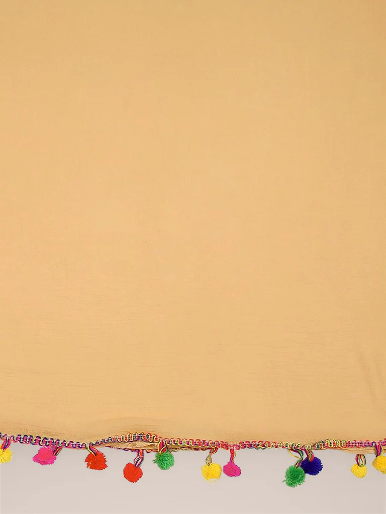Chiffon Dupatta with Multicolored Pompom Balls - Image 6