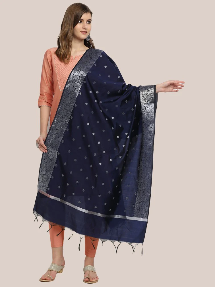 Banarasi Silk Dupatta with Silver Border - Image 3