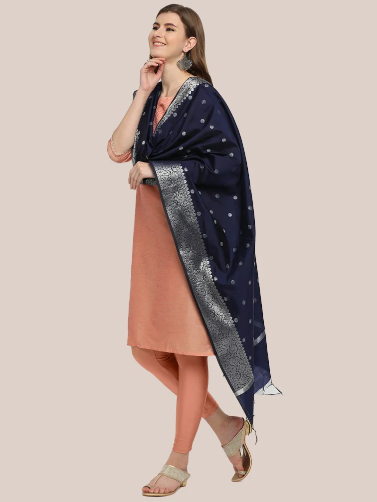 Banarasi Silk Dupatta with Silver Border - Image 4