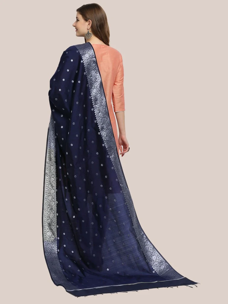 Banarasi Silk Dupatta with Silver Border - Image 5