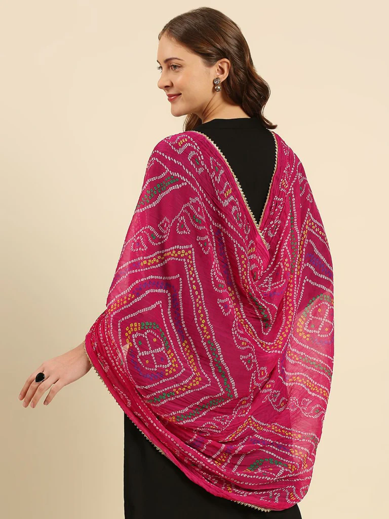 Multi Printed Bandhini Chiffon Dupatta - Image 6