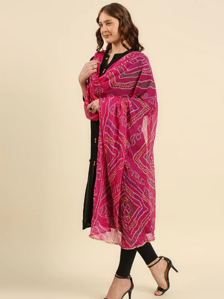 Multi Printed Bandhini Chiffon Dupatta - Image 5