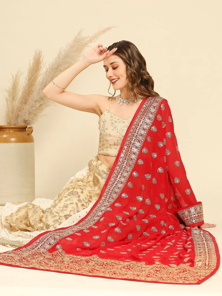 Heavily Embroidered Designer Georgette Dupatta - Image 3
